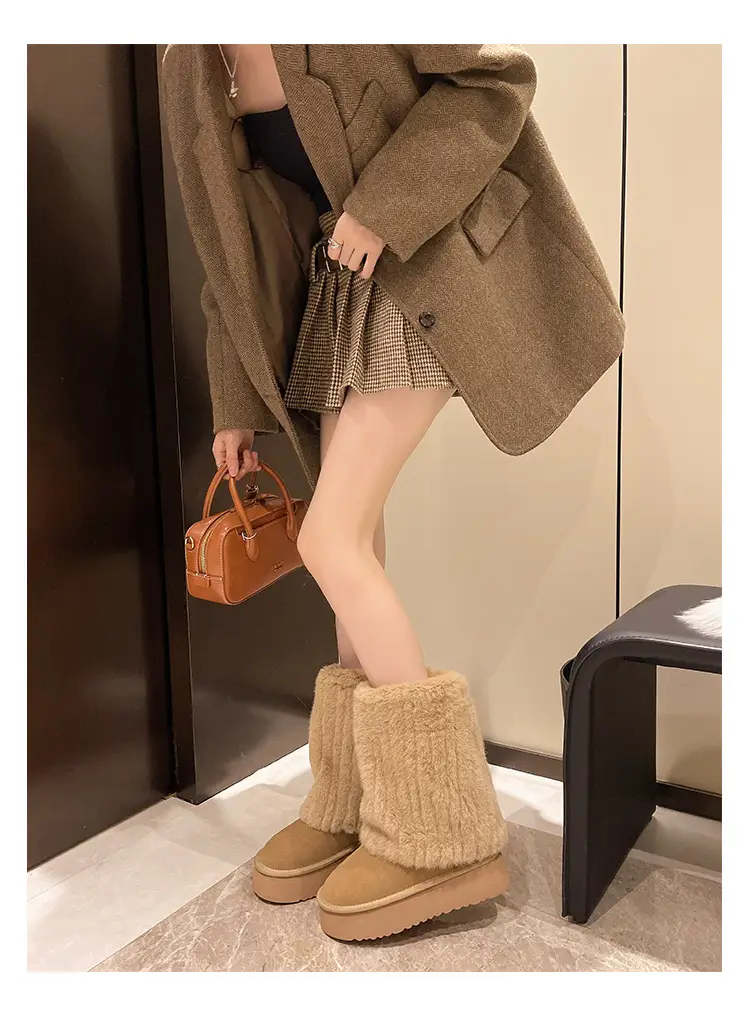 Women's Cream Plush Snow Boots Warm Short Tube Heigh-Increasing — feature 14