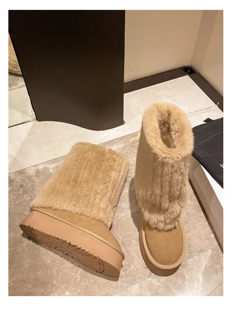 Women's Cream Plush Snow Boots Warm Short Tube Heigh-Increasing — feature 15