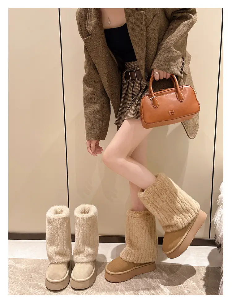 Women's Cream Plush Snow Boots Warm Short Tube Heigh-Increasing — feature 16