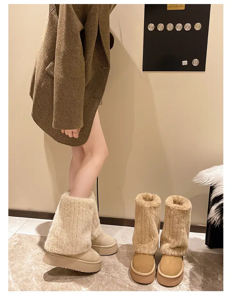 Women's Cream Plush Snow Boots Warm Short Tube Heigh-Increasing — feature 17