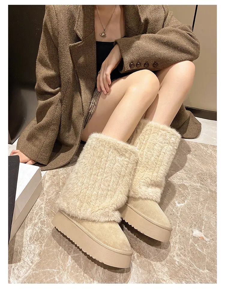 Women's Cream Plush Snow Boots Warm Short Tube Heigh-Increasing — feature 18