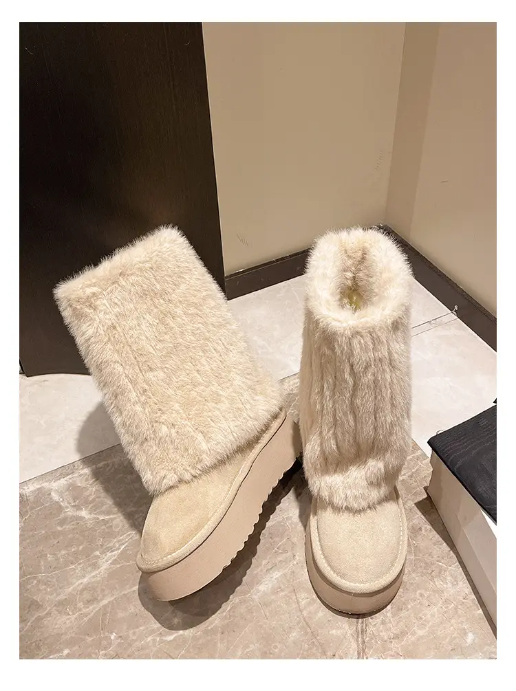 Women's Cream Plush Snow Boots Warm Short Tube Heigh-Increasing — feature 19