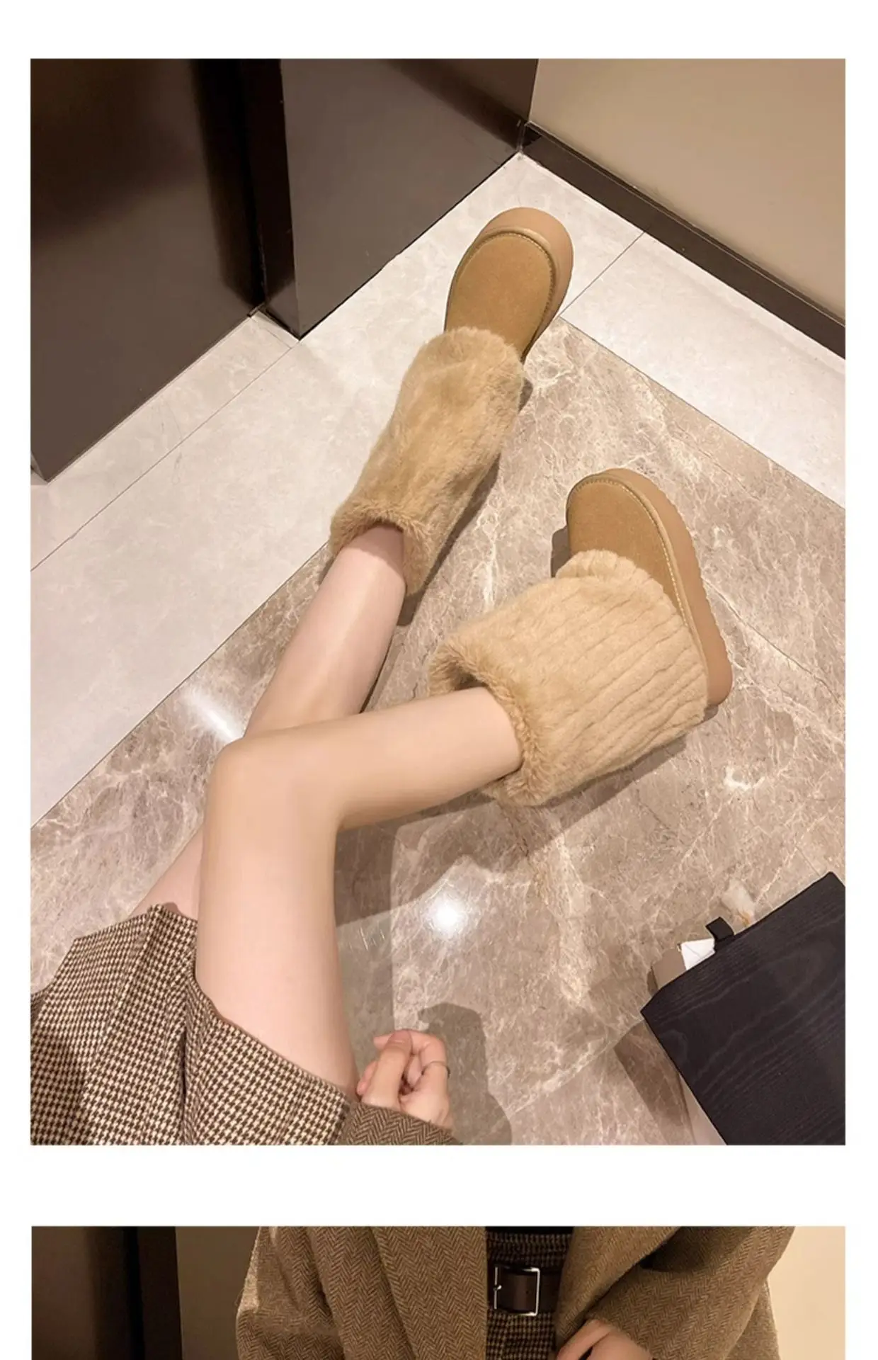 Women's Cream Plush Snow Boots Warm Short Tube Heigh-Increasing — feature 20