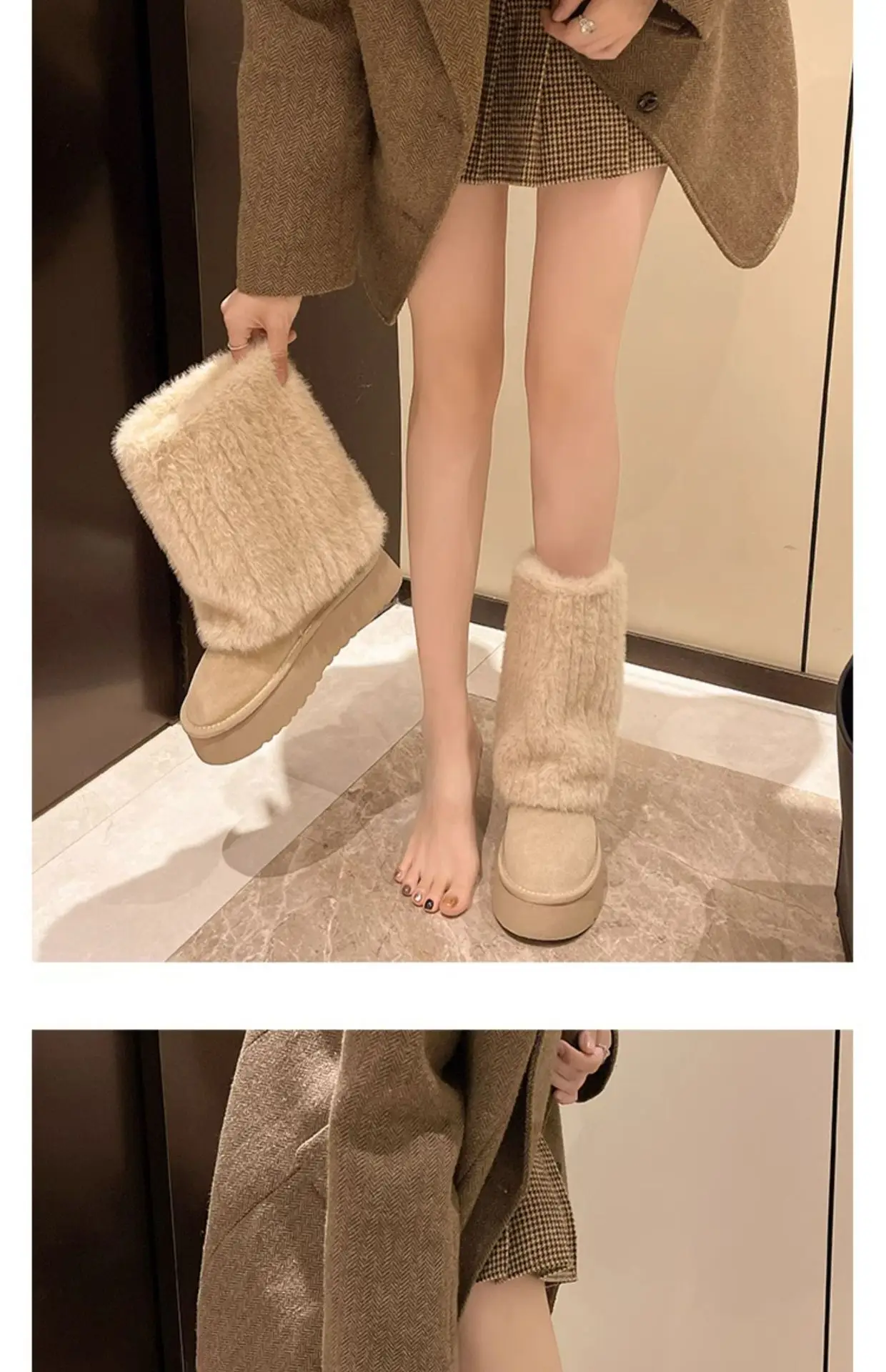 Women's Cream Plush Snow Boots Warm Short Tube Heigh-Increasing — feature 21