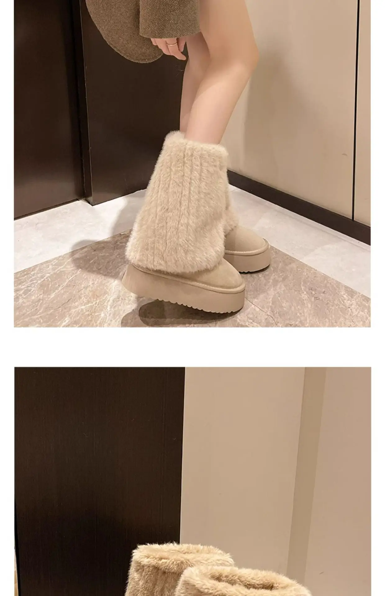 Women's Cream Plush Snow Boots Warm Short Tube Heigh-Increasing — feature 22