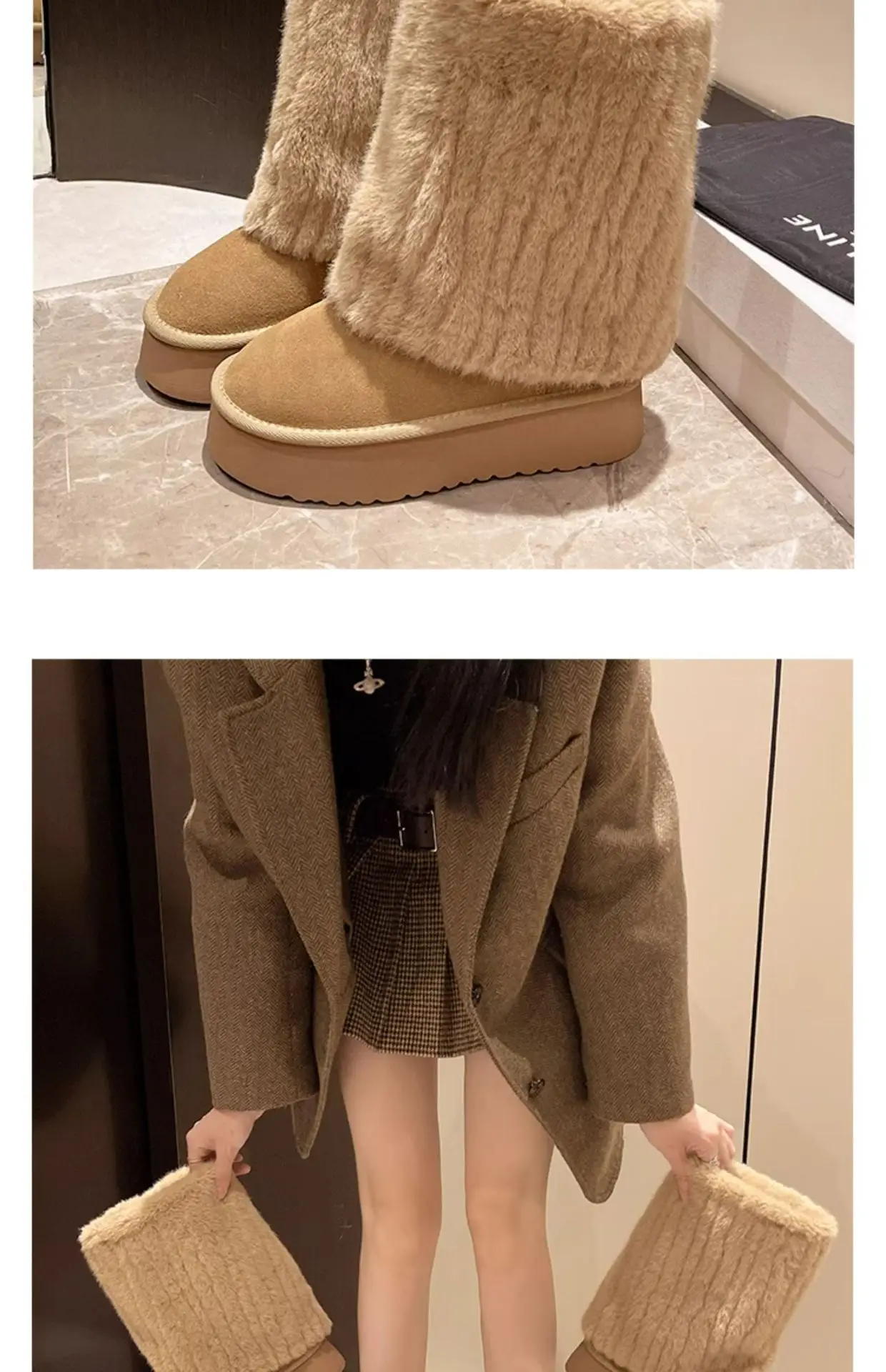 Women's Cream Plush Snow Boots Warm Short Tube Heigh-Increasing — feature 23
