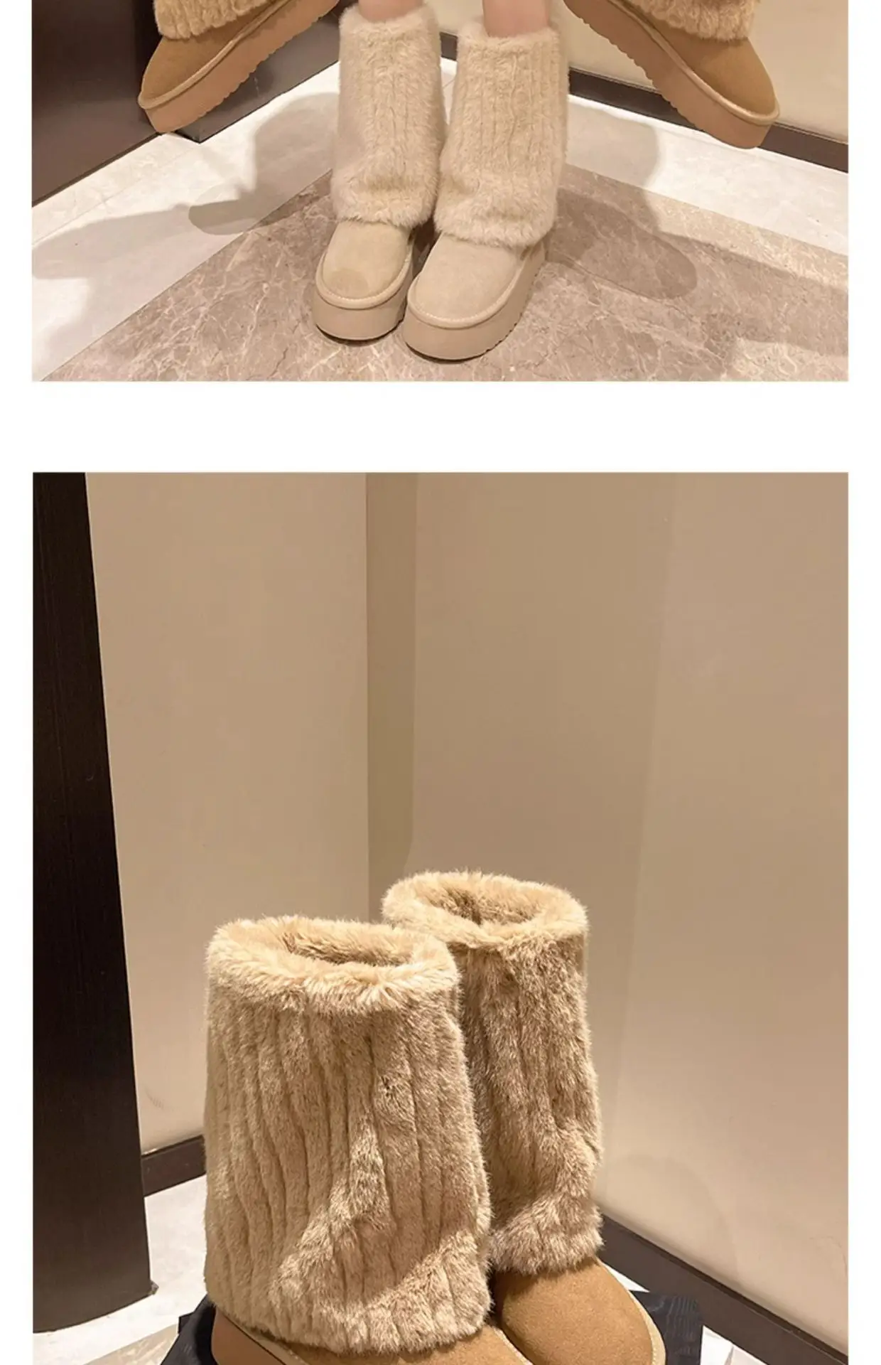 Women's Cream Plush Snow Boots Warm Short Tube Heigh-Increasing — feature 24