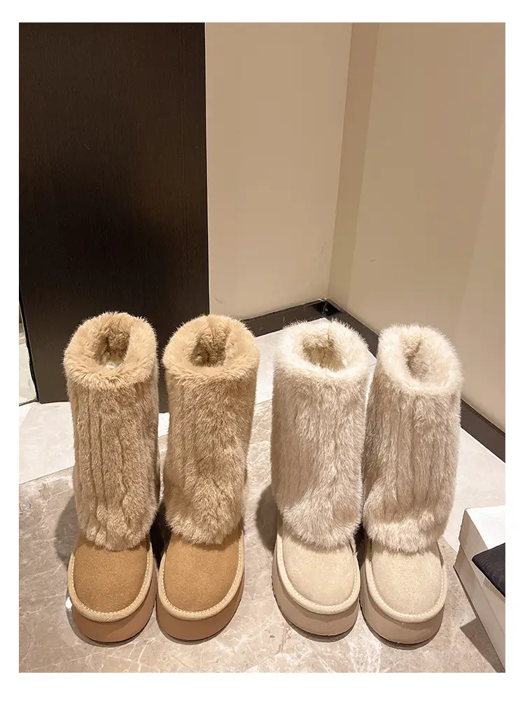 Women's Cream Plush Snow Boots Warm Short Tube Heigh-Increasing — feature 8
