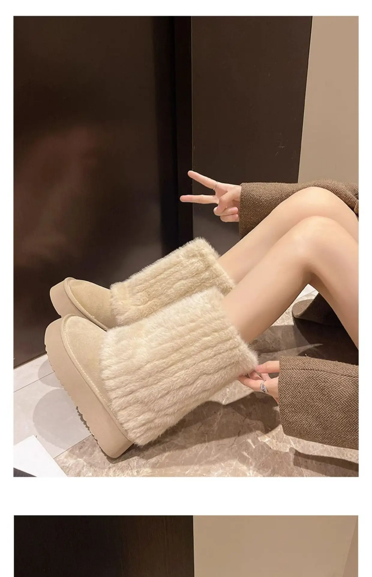 Women's Cream Plush Snow Boots Warm Short Tube Heigh-Increasing — feature 9