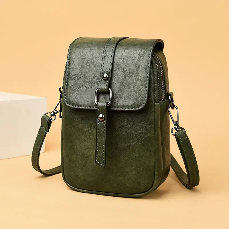 Green Leather Crossbody Bag for Women Mini Phone Bag - Image 4