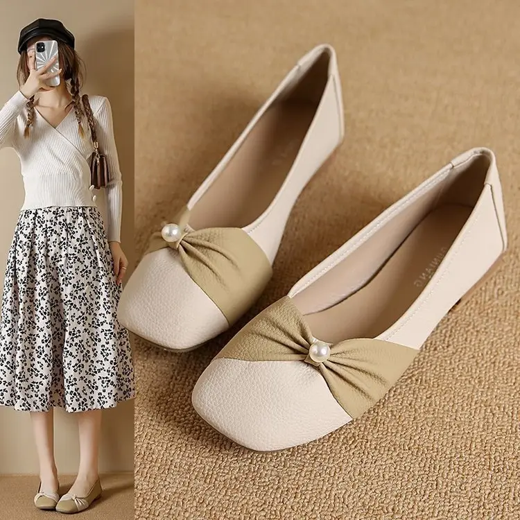 Square Toe Shallow Mouth Single Shoes Women's 2025 French All-match Flat Bean Shoes Soft Bottom Spring New Evening Breeze Women's Shoes - Image 4