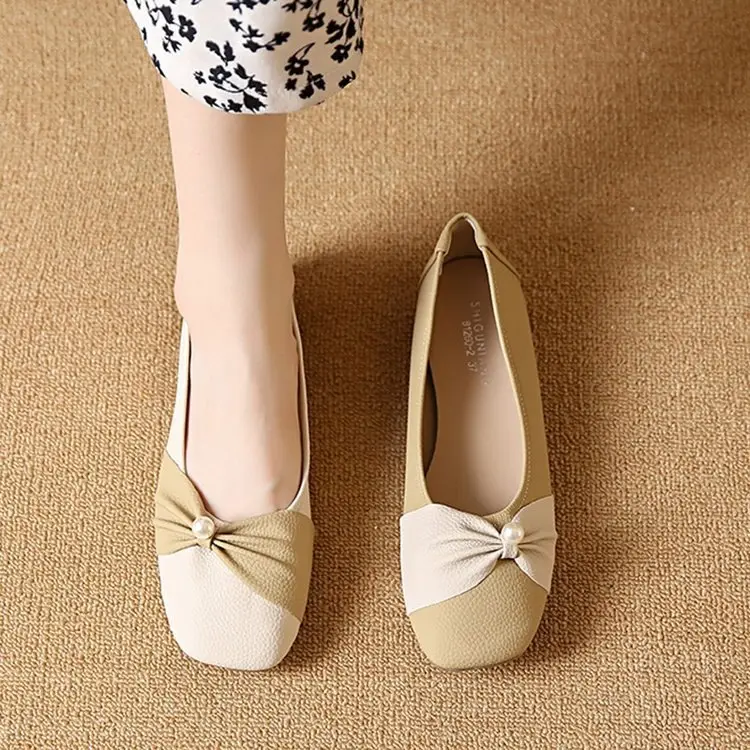 Square Toe Shallow Mouth Single Shoes Women's 2025 French All-match Flat Bean Shoes Soft Bottom Spring New Evening Breeze Women's Shoes - Image 5