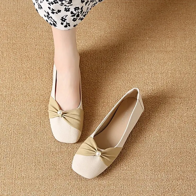 Square Toe Shallow Mouth Single Shoes Women's 2025 French All-match Flat Bean Shoes Soft Bottom Spring New Evening Breeze Women's Shoes - Image 6