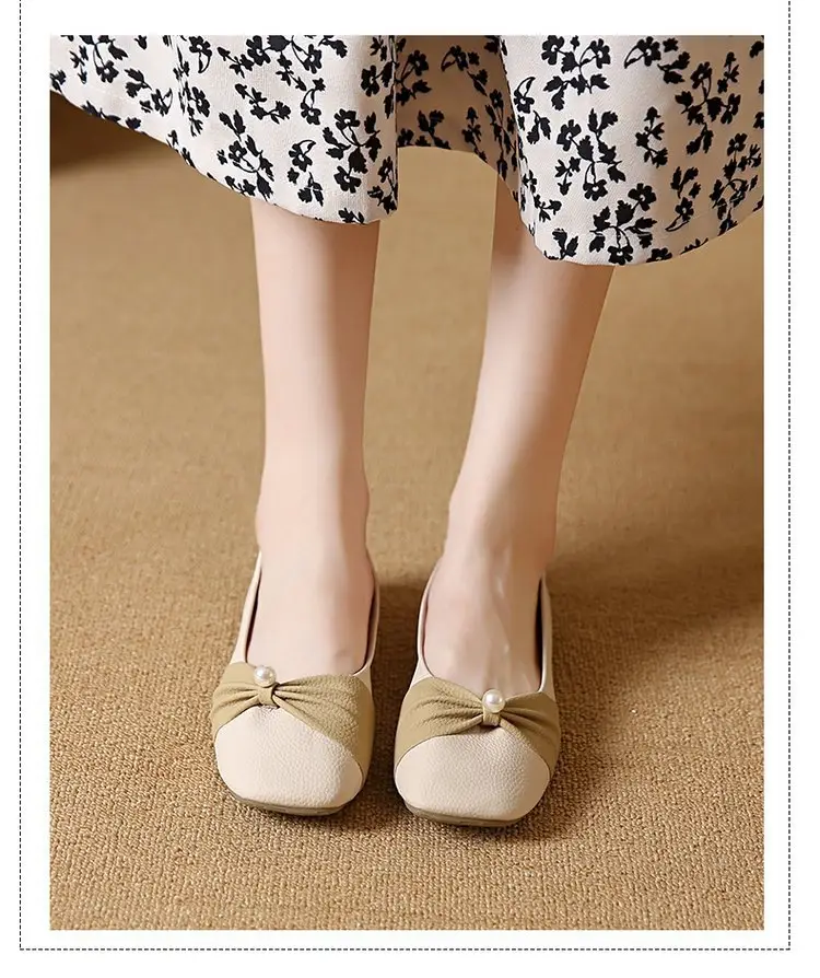 Square Toe Shallow Mouth Single Shoes Women's 2025 French All-match Flat Bean Shoes Soft Bottom Spring New Evening Breeze Women's Shoes — feature 10