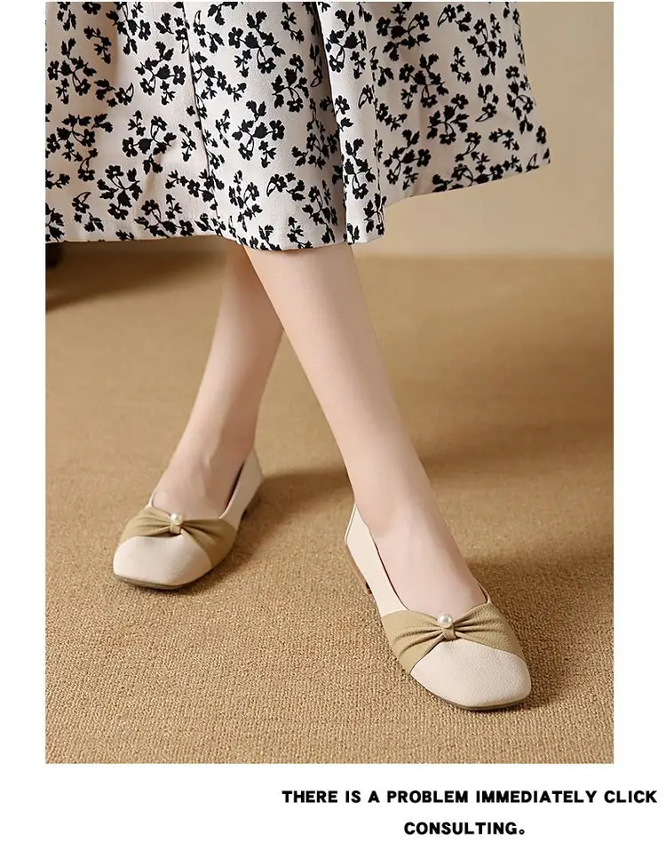 Square Toe Shallow Mouth Single Shoes Women's 2025 French All-match Flat Bean Shoes Soft Bottom Spring New Evening Breeze Women's Shoes — feature 11
