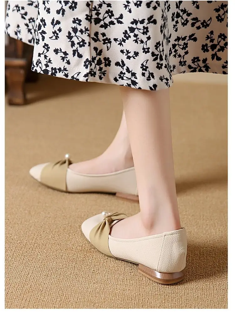 Square Toe Shallow Mouth Single Shoes Women's 2025 French All-match Flat Bean Shoes Soft Bottom Spring New Evening Breeze Women's Shoes — feature 12