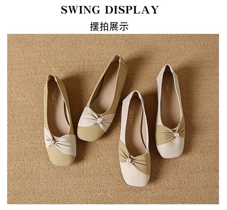Square Toe Shallow Mouth Single Shoes Women's 2025 French All-match Flat Bean Shoes Soft Bottom Spring New Evening Breeze Women's Shoes — feature 15
