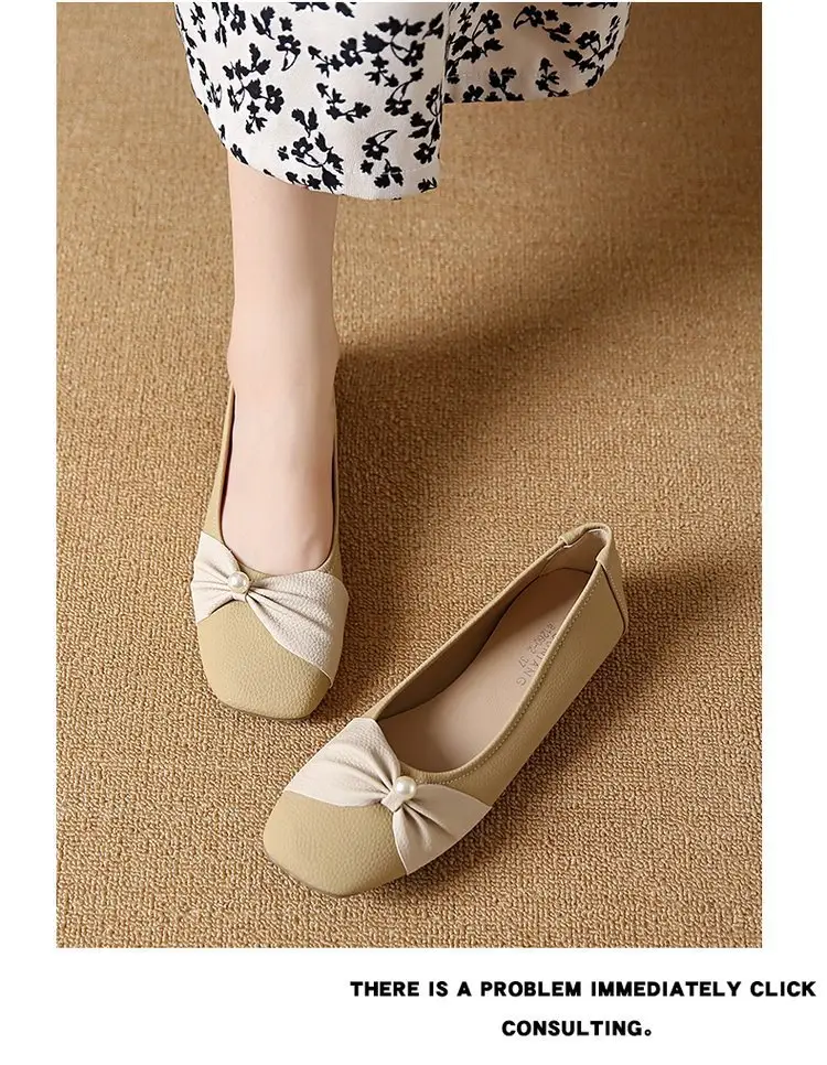 Square Toe Shallow Mouth Single Shoes Women's 2025 French All-match Flat Bean Shoes Soft Bottom Spring New Evening Breeze Women's Shoes — feature 16