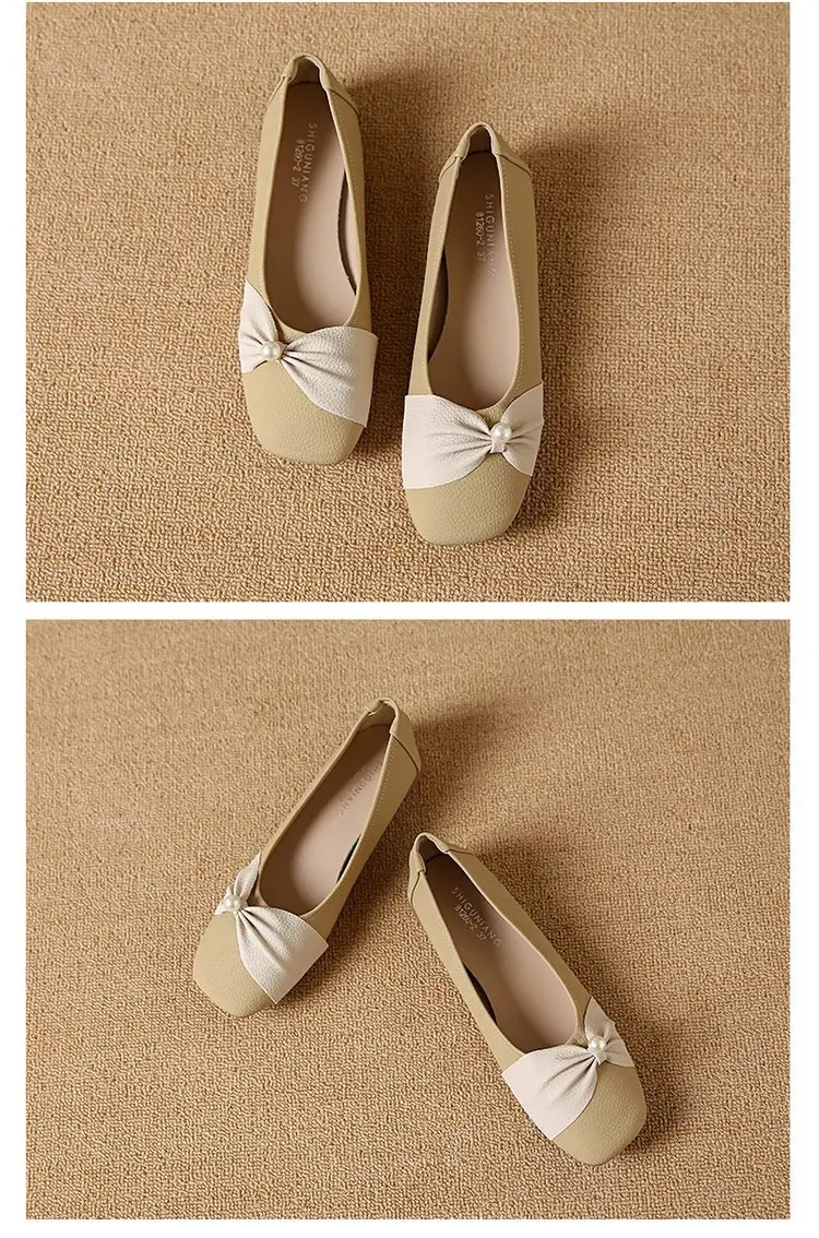 Square Toe Shallow Mouth Single Shoes Women's 2025 French All-match Flat Bean Shoes Soft Bottom Spring New Evening Breeze Women's Shoes — feature 17