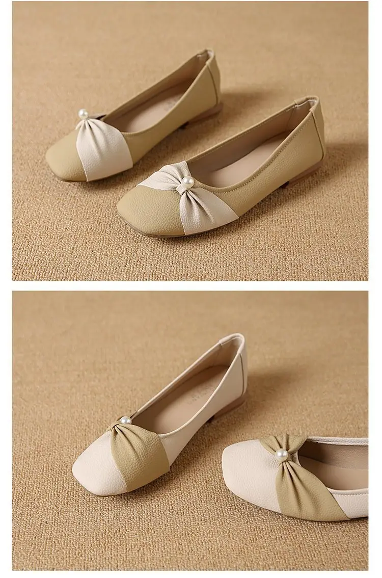 Square Toe Shallow Mouth Single Shoes Women's 2025 French All-match Flat Bean Shoes Soft Bottom Spring New Evening Breeze Women's Shoes — feature 18