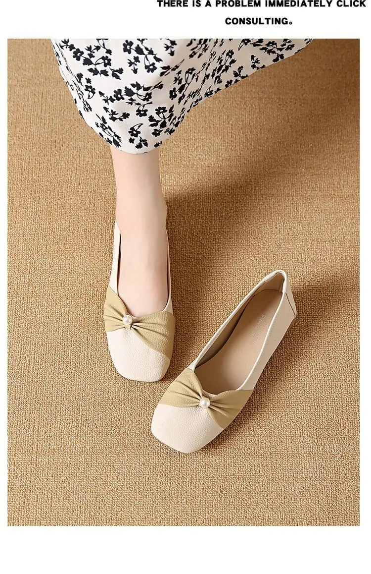 Square Toe Shallow Mouth Single Shoes Women's 2025 French All-match Flat Bean Shoes Soft Bottom Spring New Evening Breeze Women's Shoes — feature 7