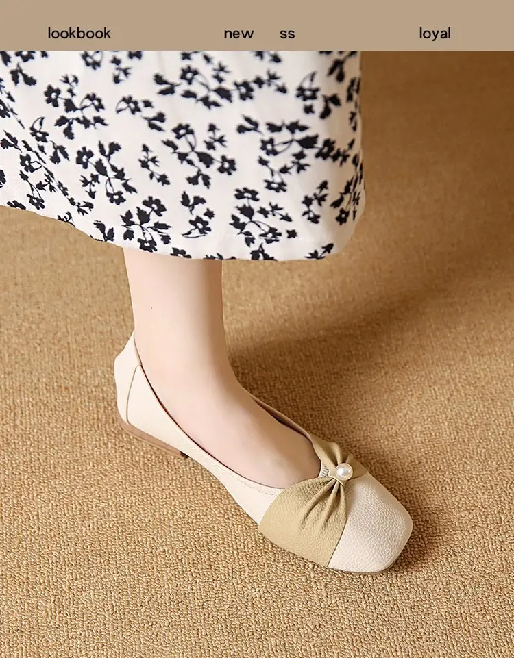 Square Toe Shallow Mouth Single Shoes Women's 2025 French All-match Flat Bean Shoes Soft Bottom Spring New Evening Breeze Women's Shoes — feature 8