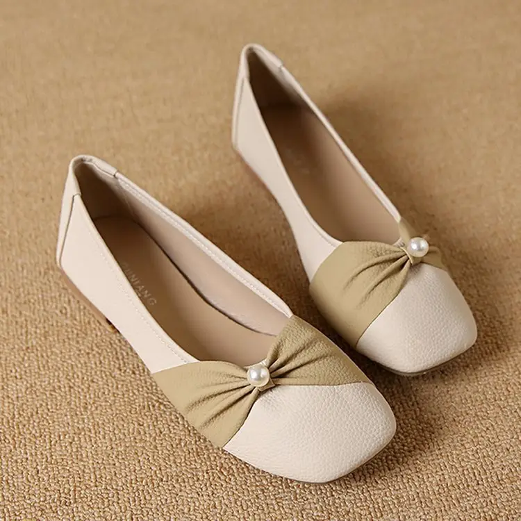 Square Toe Shallow Mouth Single Shoes Women's 2025 French All-match Flat Bean Shoes Soft Bottom Spring New Evening Breeze Women's Shoes - Image 2