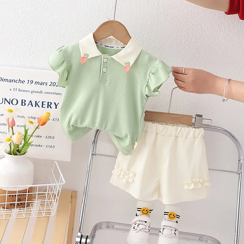 Girls' Pink & Cream Two-Piece Summer Suit