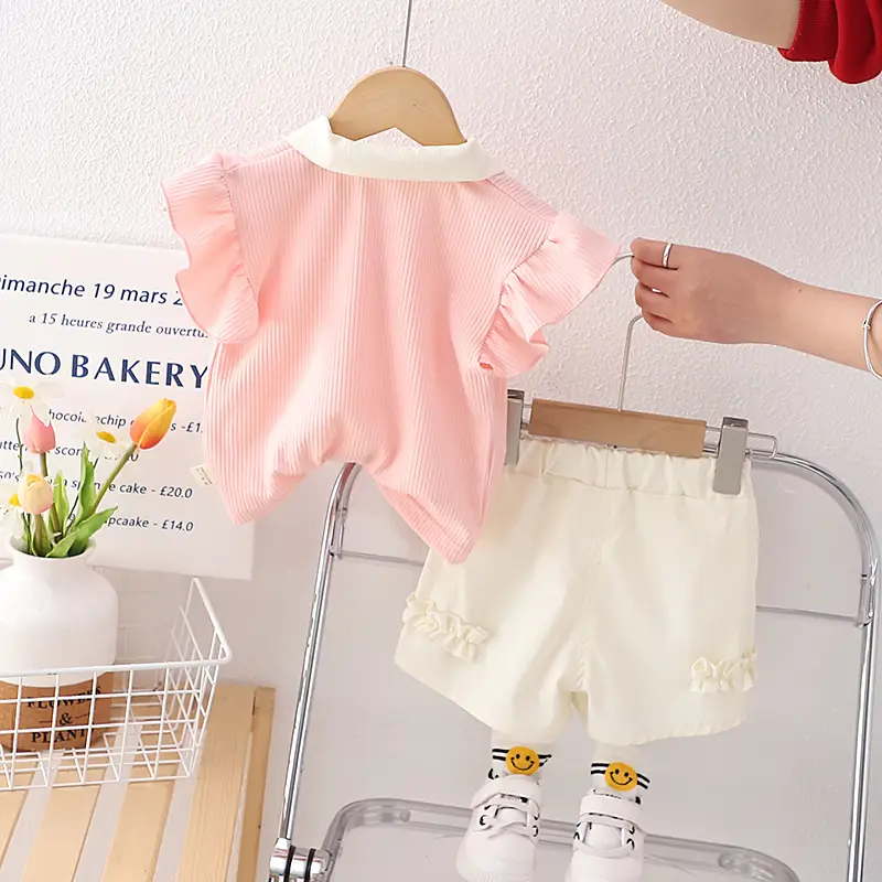 Girls' Pink & Cream Two-Piece Summer Suit