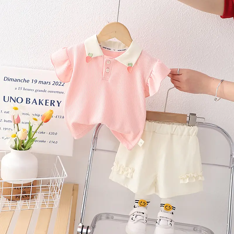 Girls' Pink & Cream Two-Piece Summer Suit