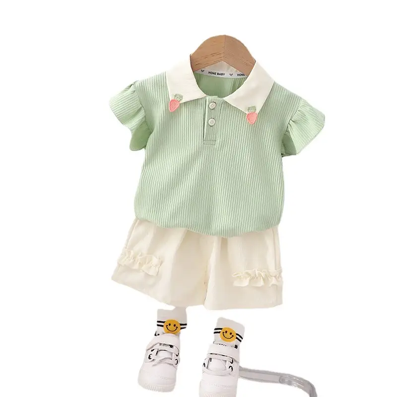 Girls' Pink & Cream Two-Piece Summer Suit