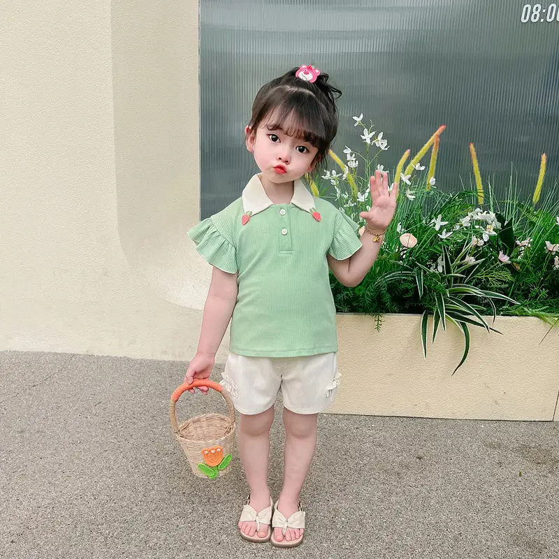 Girls' Pink & Cream Two-Piece Summer Suit — feature 11