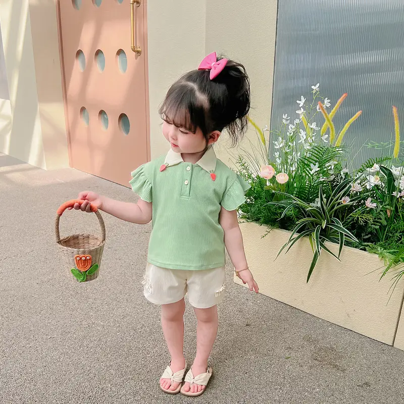 Girls' Pink & Cream Two-Piece Summer Suit — feature 13