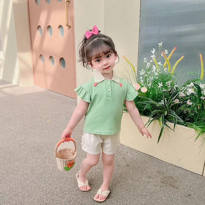 Girls' Pink & Cream Two-Piece Summer Suit — feature 14