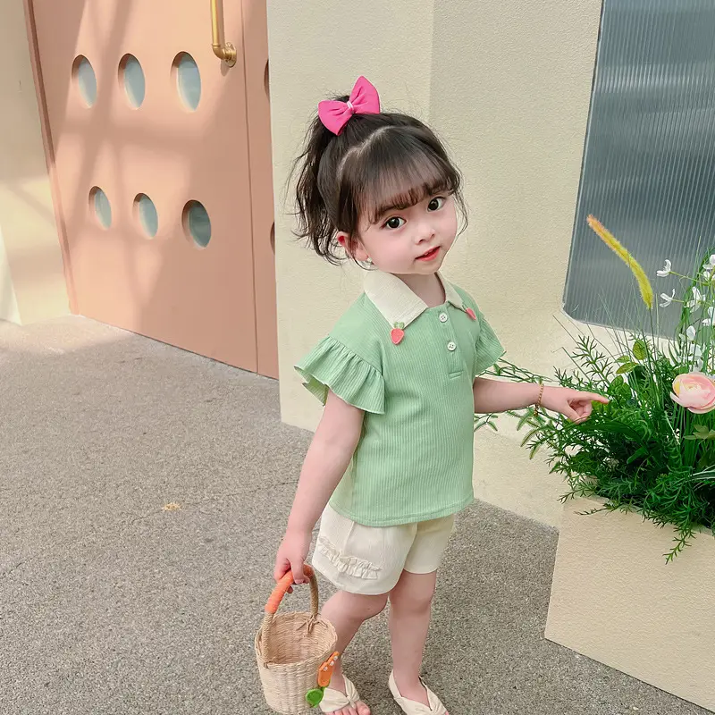 Girls' Pink & Cream Two-Piece Summer Suit — feature 16