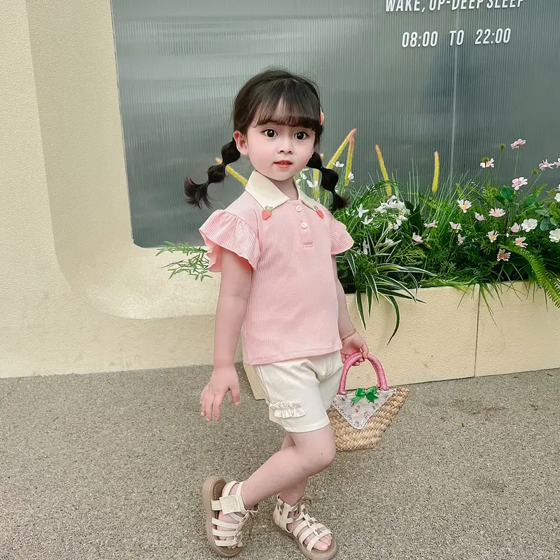 Girls' Pink & Cream Two-Piece Summer Suit — feature 19