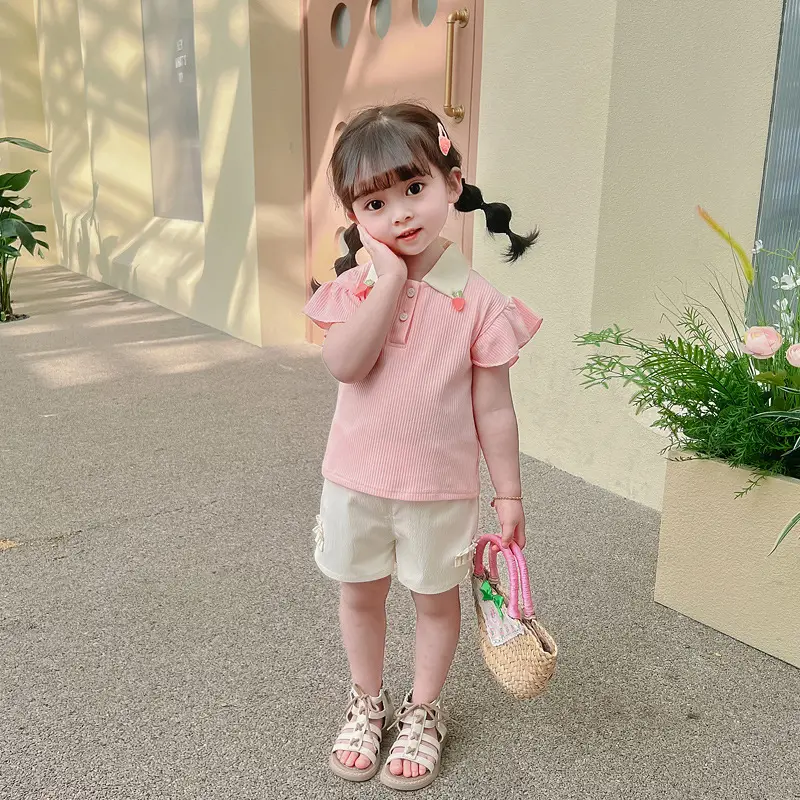 Girls' Pink & Cream Two-Piece Summer Suit — feature 20