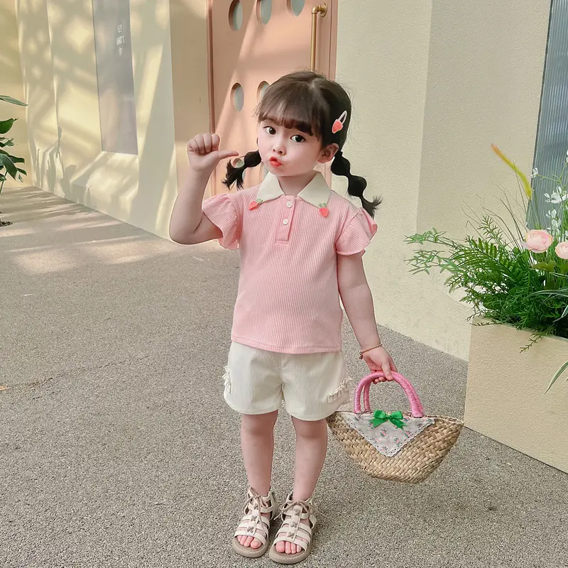 Girls' Pink & Cream Two-Piece Summer Suit — feature 21
