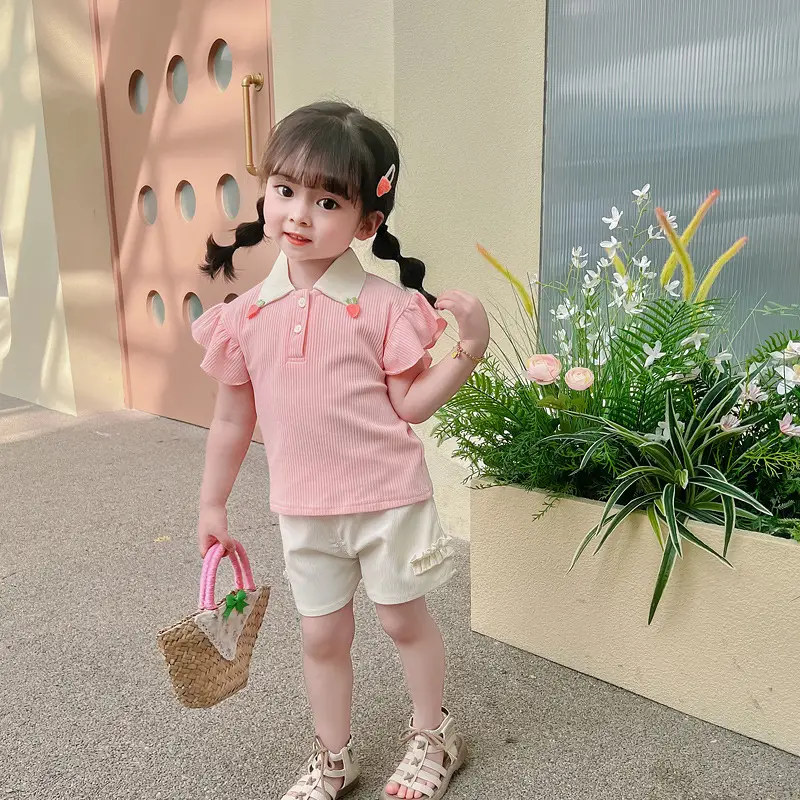 Girls' Pink & Cream Two-Piece Summer Suit — feature 22