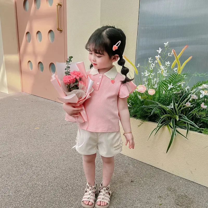 Girls' Pink & Cream Two-Piece Summer Suit — feature 23
