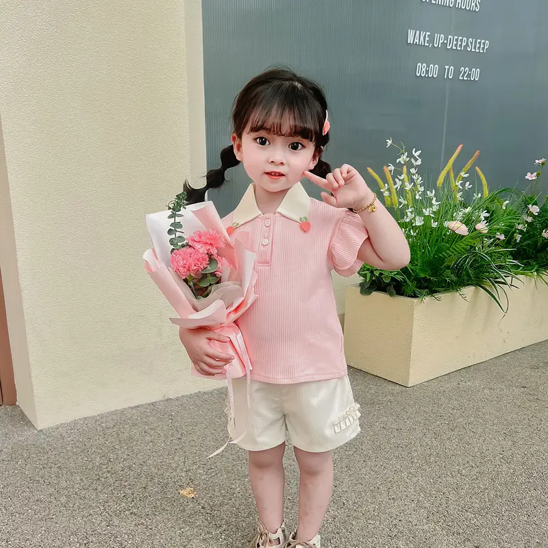 Girls' Pink & Cream Two-Piece Summer Suit — feature 24