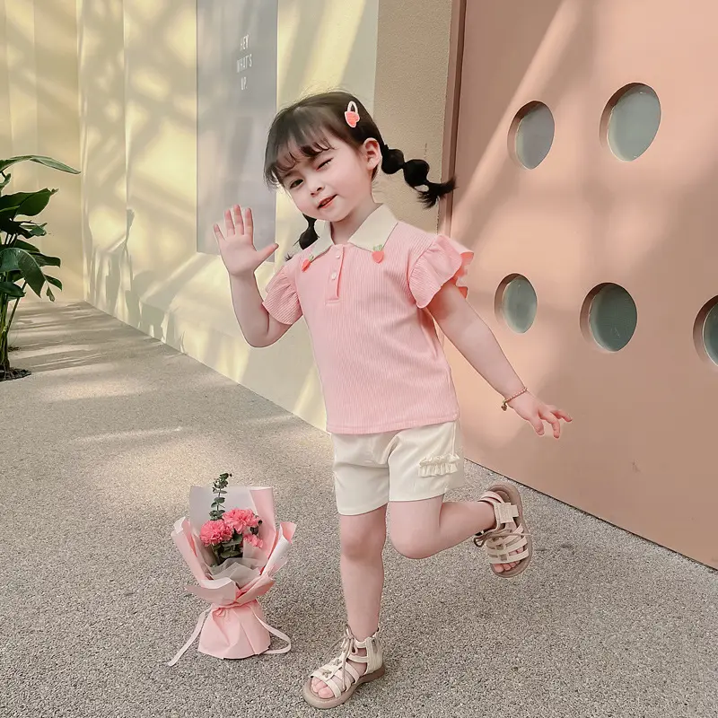 Girls' Pink & Cream Two-Piece Summer Suit — feature 25