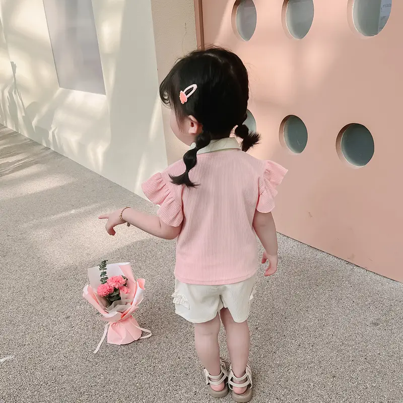Girls' Pink & Cream Two-Piece Summer Suit — feature 26