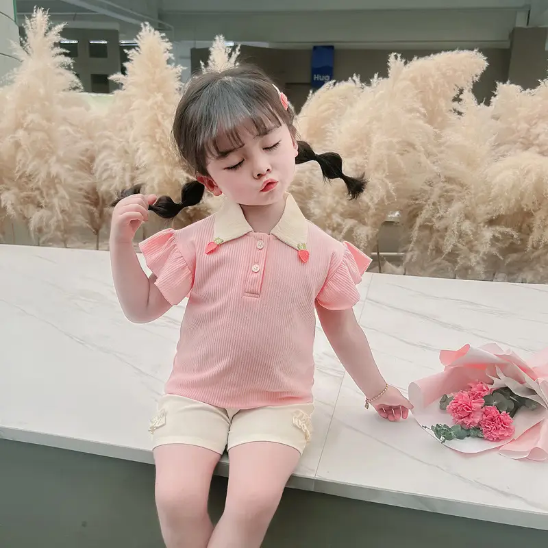 Girls' Pink & Cream Two-Piece Summer Suit — feature 27