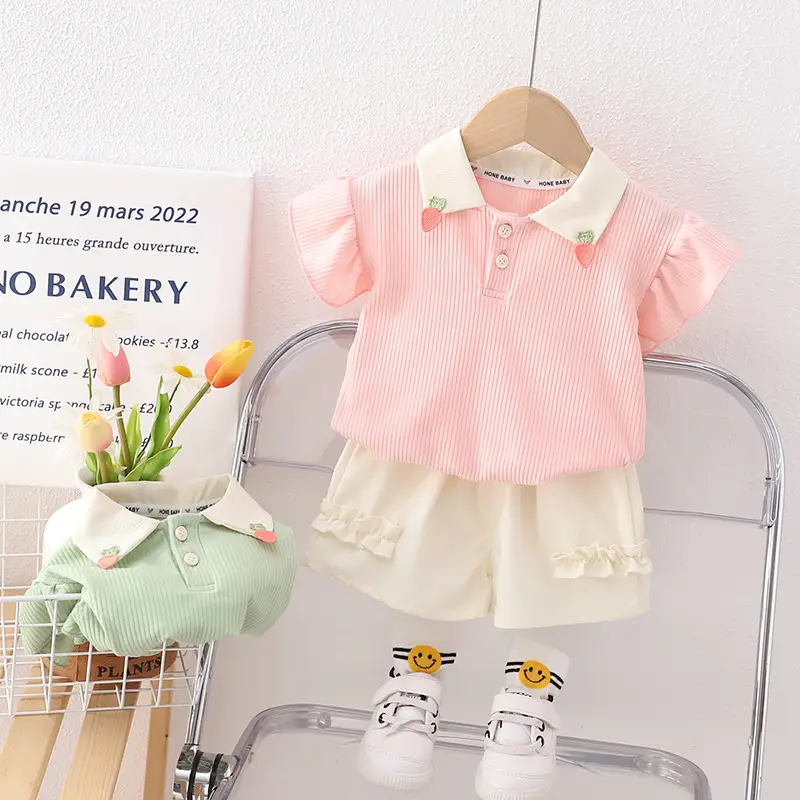 Girls' Pink & Cream Two-Piece Summer Suit — feature 5