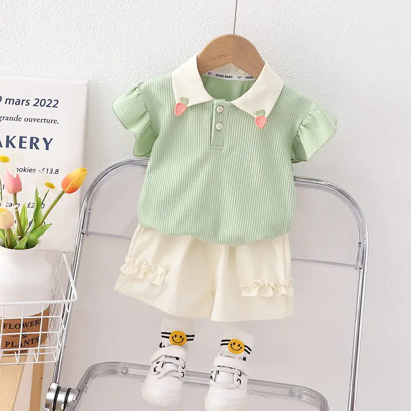Girls' Pink & Cream Two-Piece Summer Suit — feature 6
