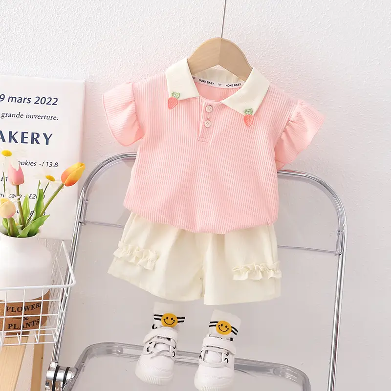 Girls' Pink & Cream Two-Piece Summer Suit — feature 7