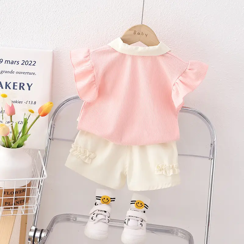 Girls' Pink & Cream Two-Piece Summer Suit — feature 8