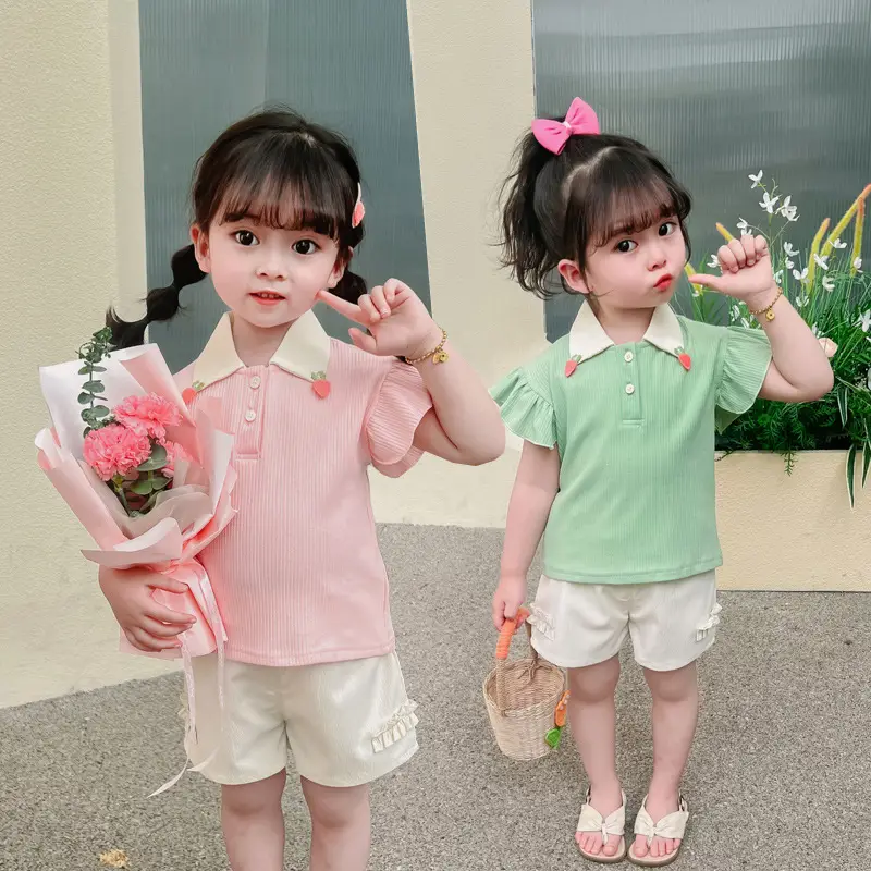 Girls' Pink & Cream Two-Piece Summer Suit — feature 9