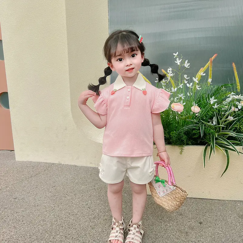 Girls' Pink & Cream Two-Piece Summer Suit